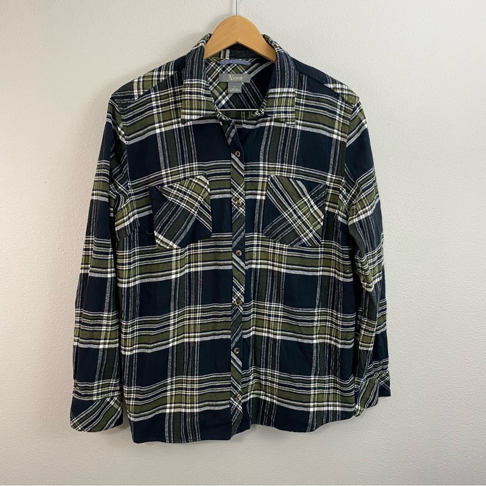 Natural Reflections‎ Blue and Green Flannel Striped Button Down Long Sleeve XL